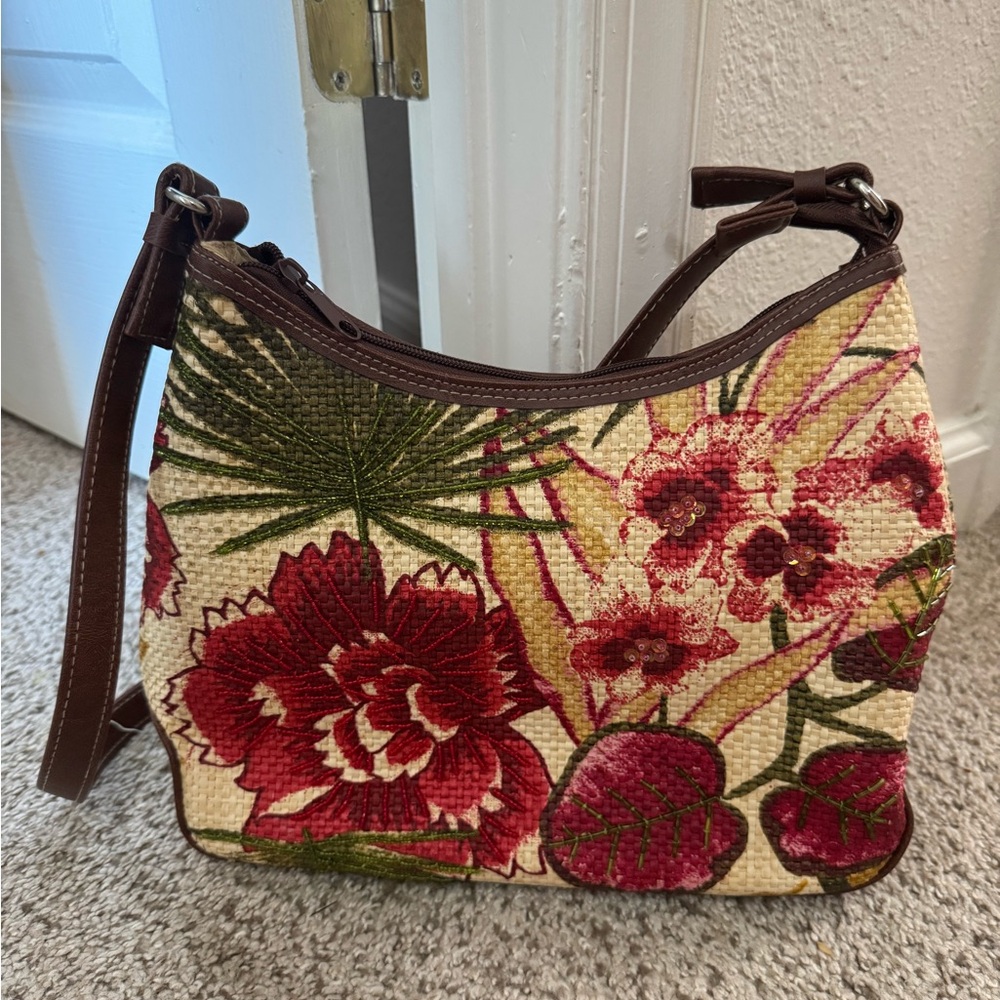 Tropical Floral Women's Crossbody Bag Woven Paper Straw Beach Purse